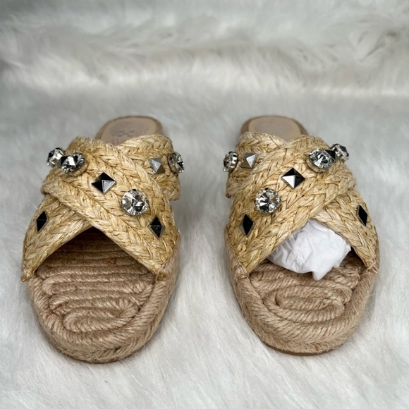 Vince Camuto Jermindi Embellished Raffia Slide Sandals - Picture 4 of 9